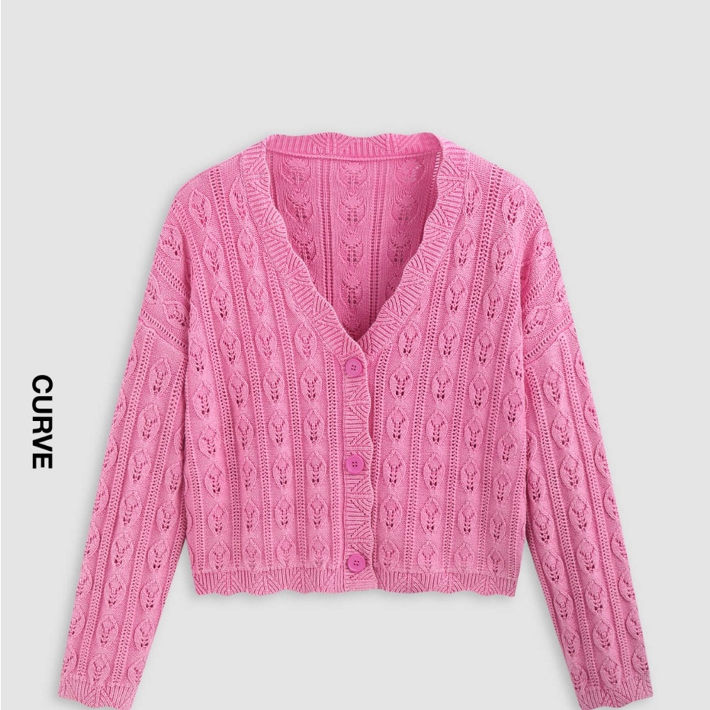 Jacquard V-neck Solid Cardigan Pink Cider